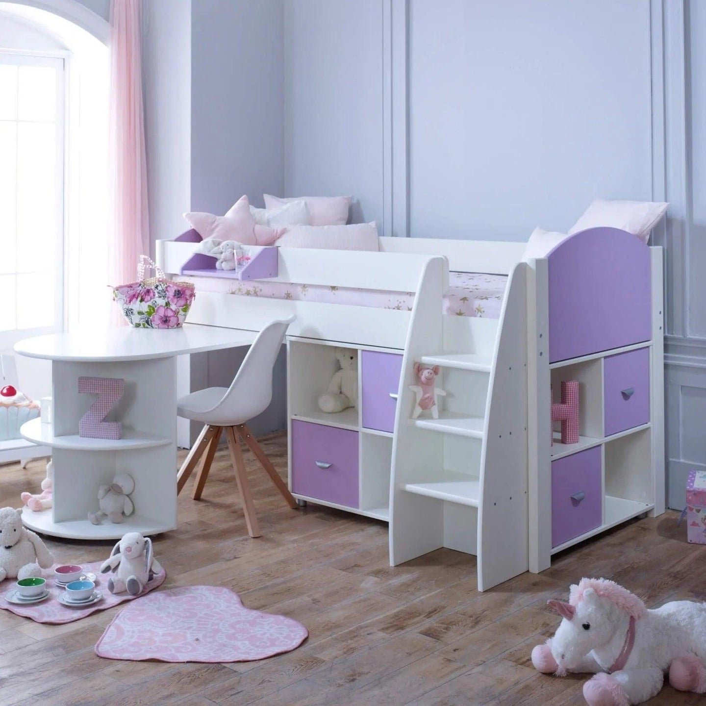 Noah & Eli Mid Sleeper Bed with Pull Out Desk & Storage